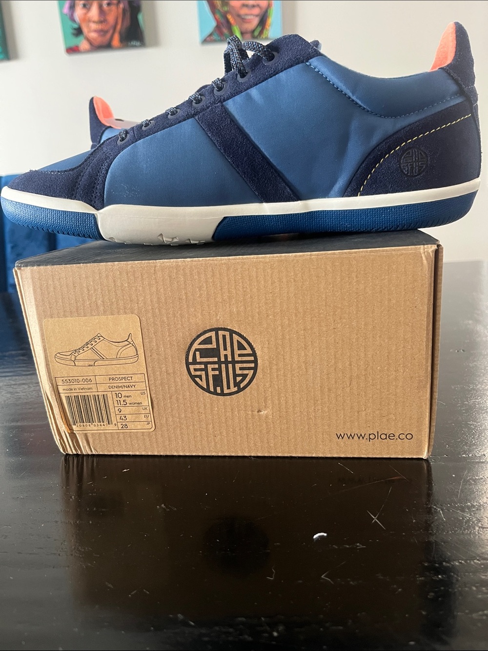 PLAE Prospect Men’s Sneakers - Navy Blue with Coral Accent